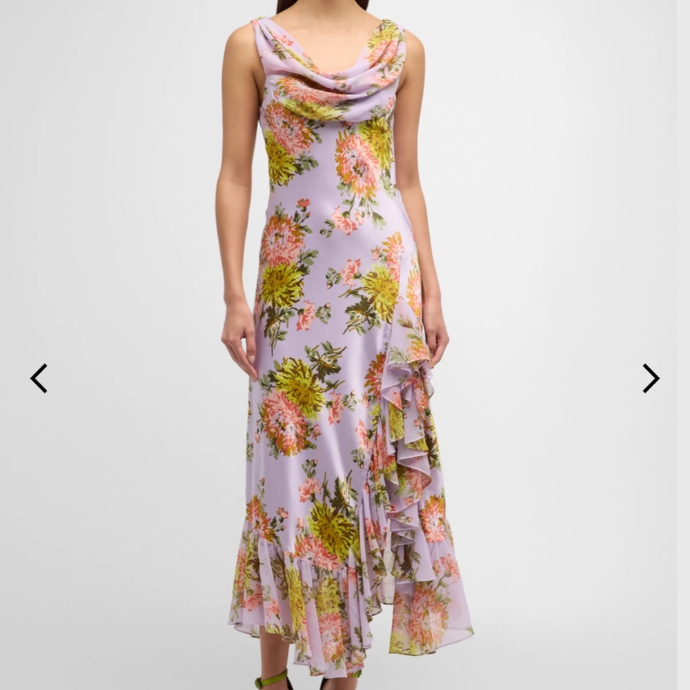 Cinq a Sept Raya Faded Chrysanthemum Sleeveless Cowl Midi Dress